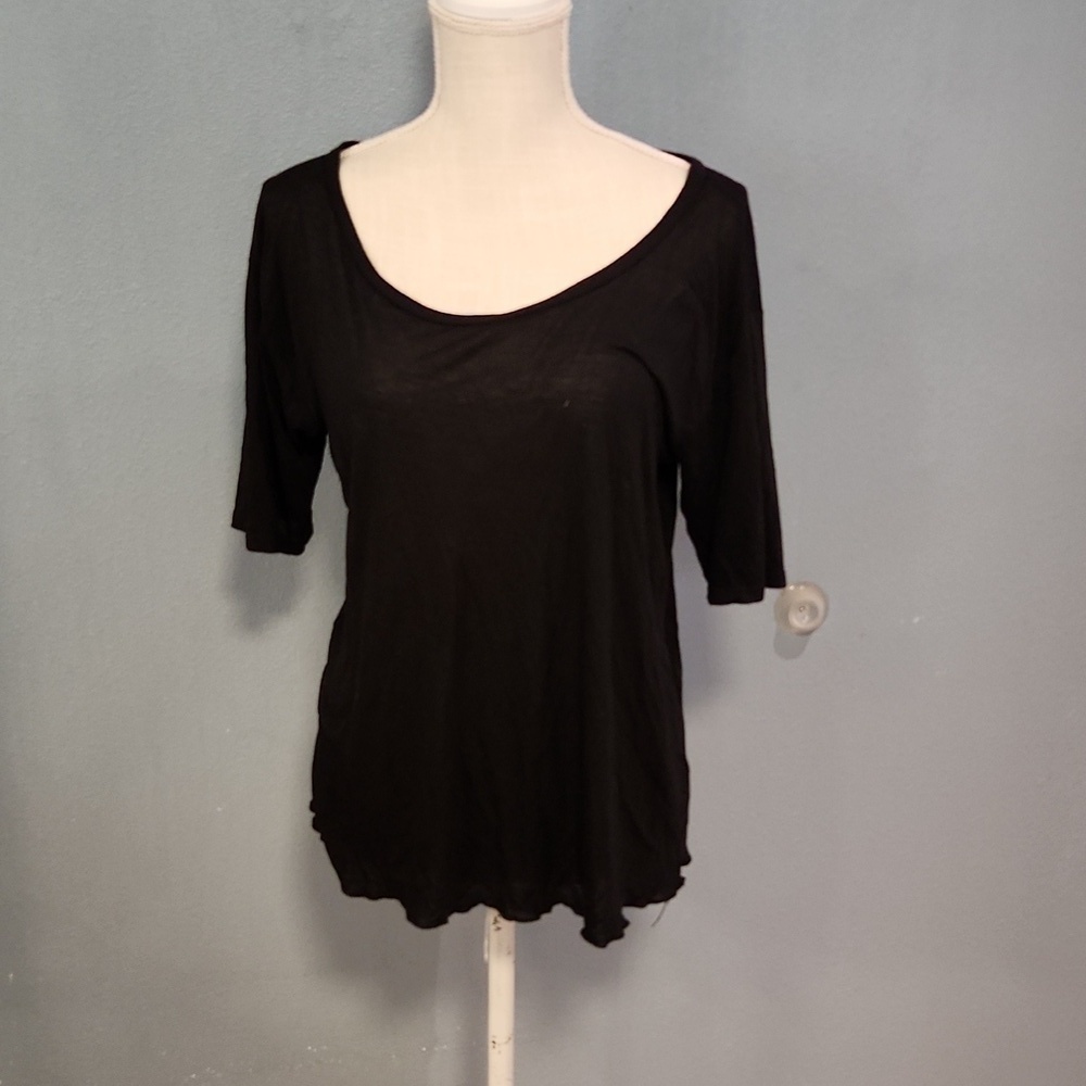 Leith Soft Slouchy Minimalist Basic Black Tee Shirt Top Preppy Office Siren
